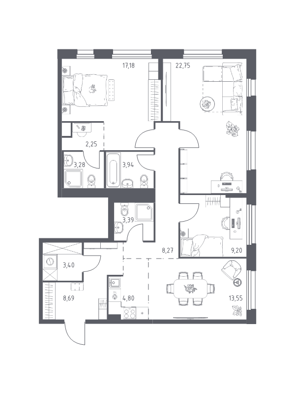 4 ккв (Евро) 100,7 м²