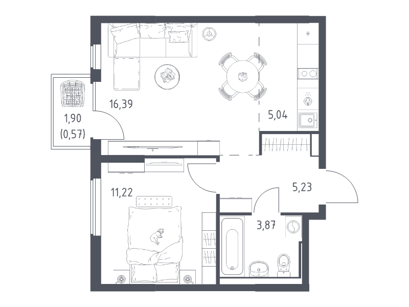 2 ккв (Евро) 42,3 м²