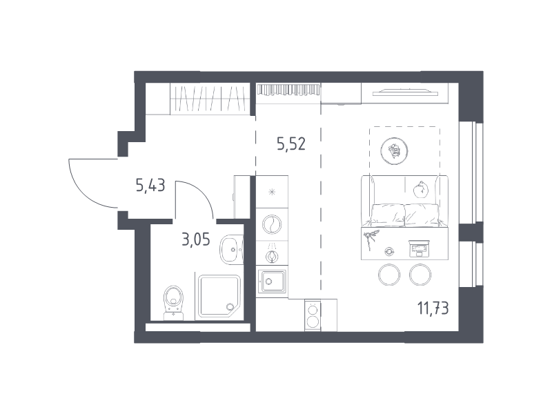 Студия 25,7 м²
