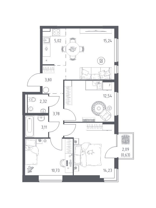4 ккв (Евро) 71,4 м²