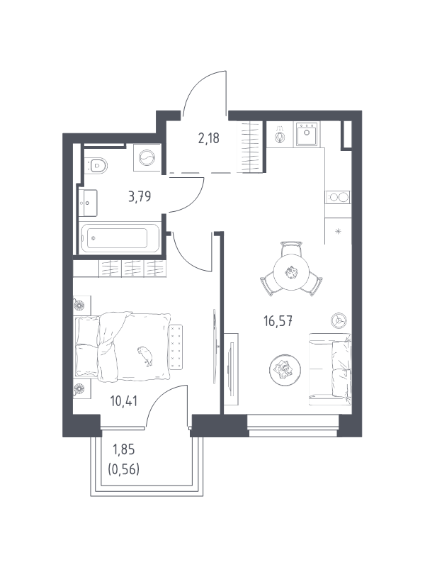 2 ккв (Евро) 33,5 м²