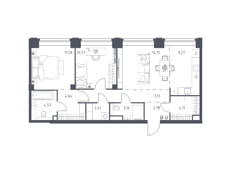 3 ккв (Евро) 74,6 м²