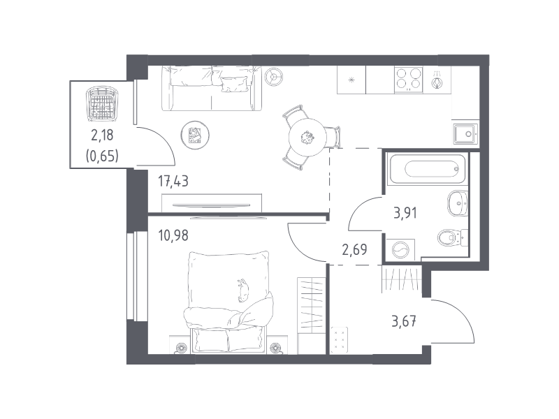 2 ккв (Евро) 39,3 м²