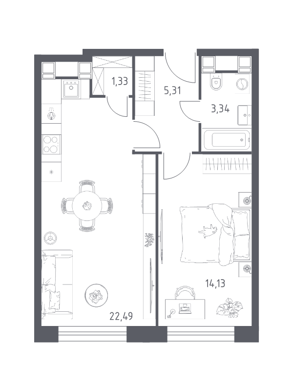 2 ккв (Евро) 46,6 м²