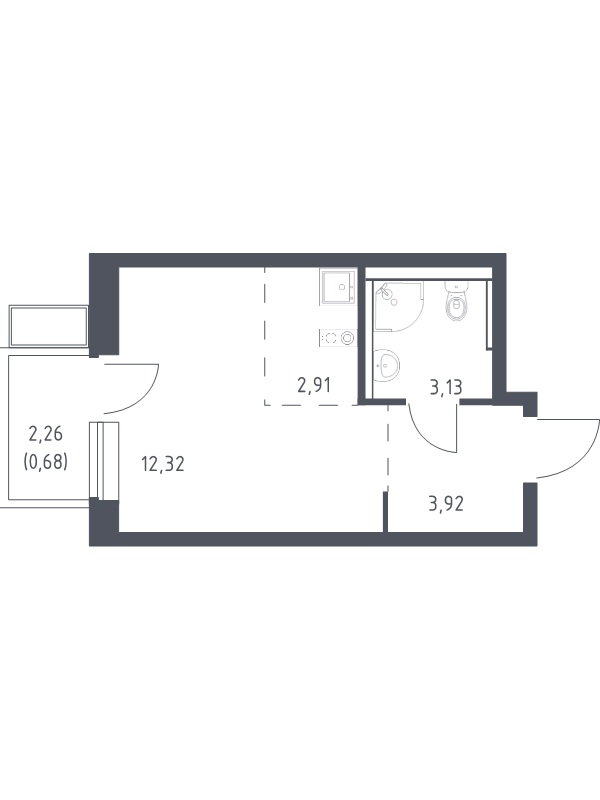 Студия 23 м²