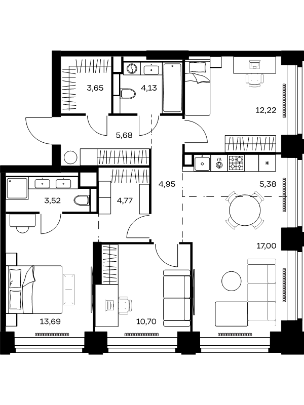 4 ккв (Евро) 85,7 м²