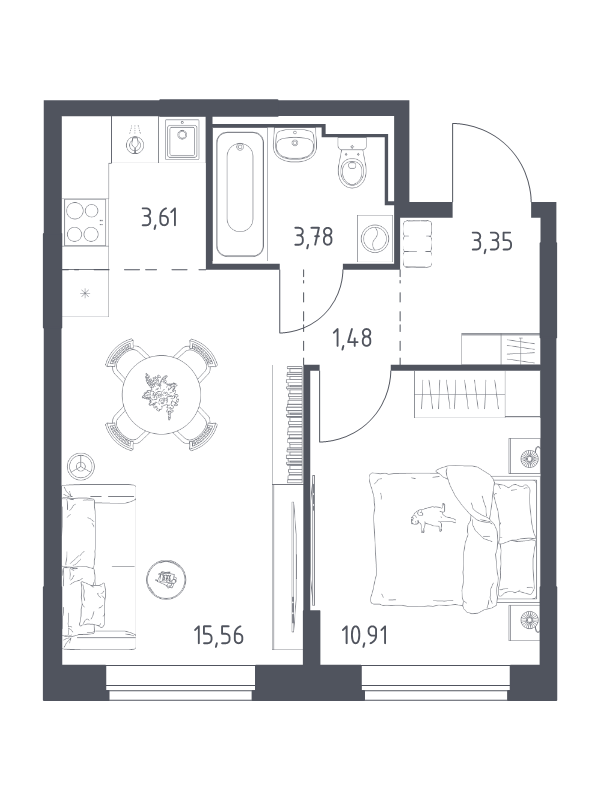 2 ккв (Евро) 38,7 м²