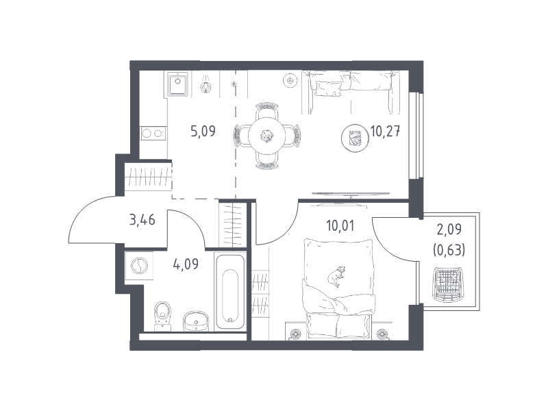 2 ккв (Евро) 33,6 м²