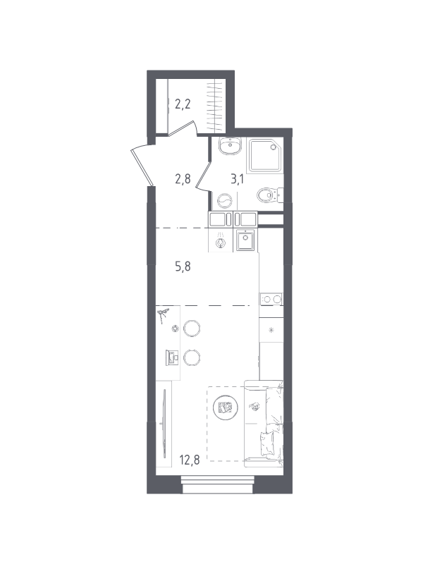 Студия 26,7 м²