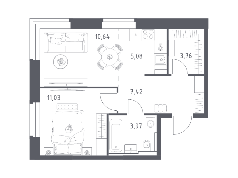 2 ккв (Евро) 41,9 м²