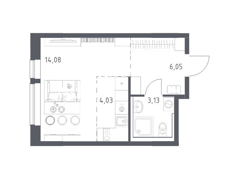 Студия 27,3 м²