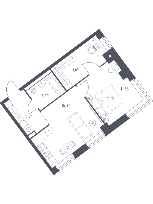 2 ккв (Евро) 44,9 м²
