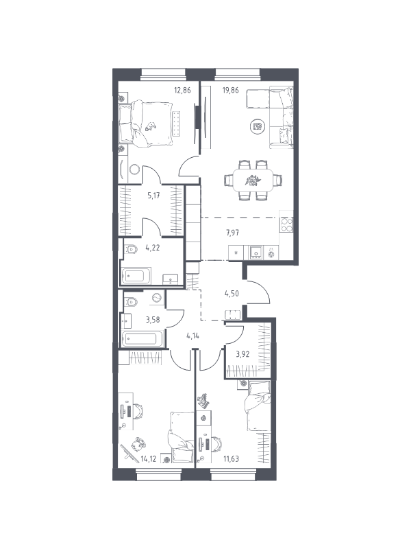 4 ккв (Евро) 92 м²