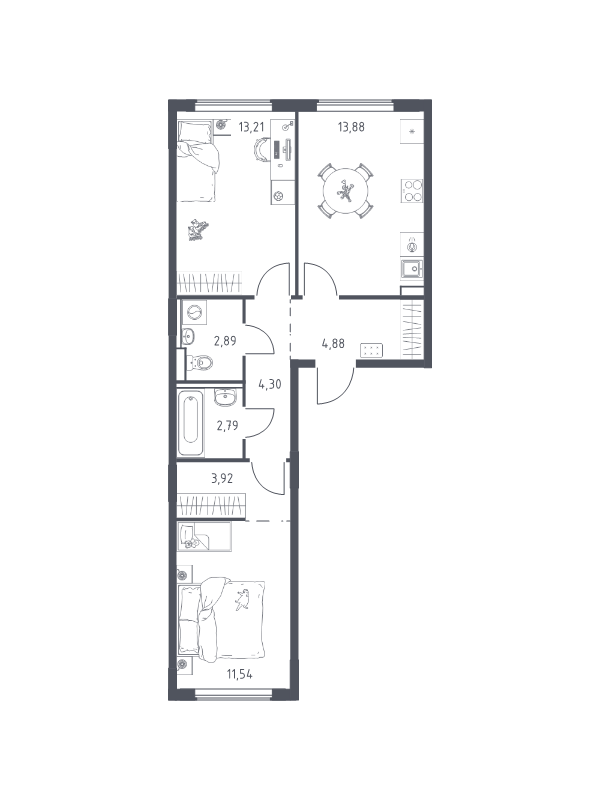 2 ккв 57,4 м²