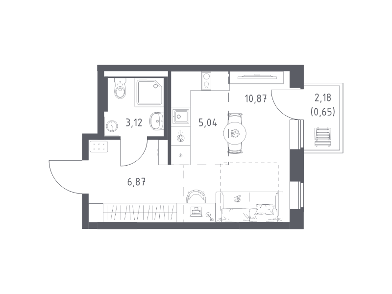 Студия 26,6 м²