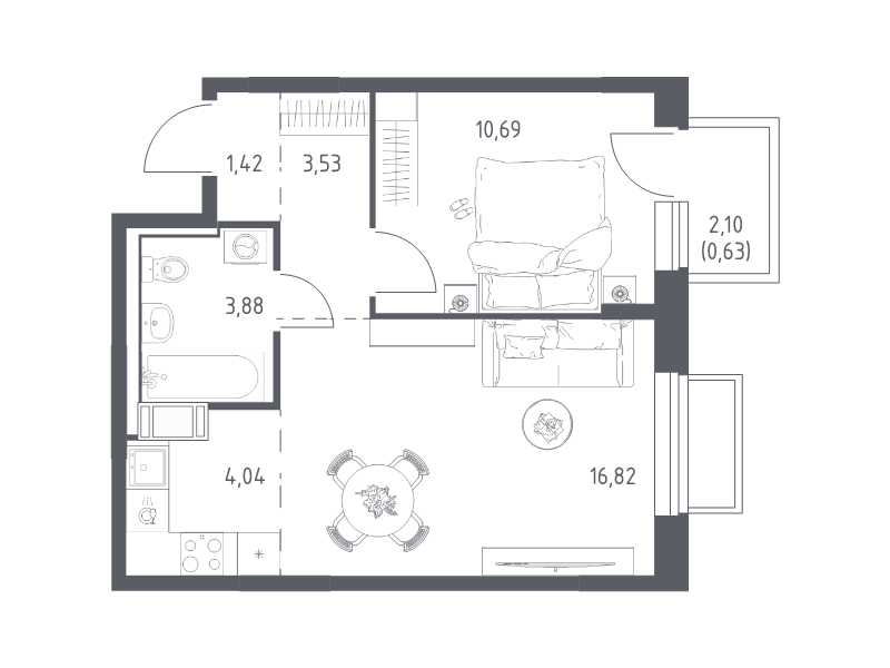 2 ккв (Евро) 41 м²