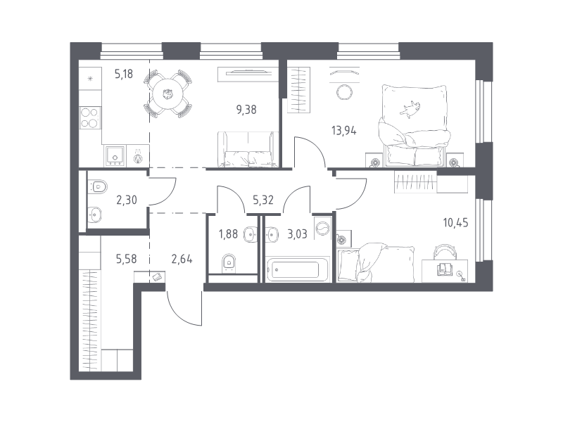 2 ккв 59,7 м²