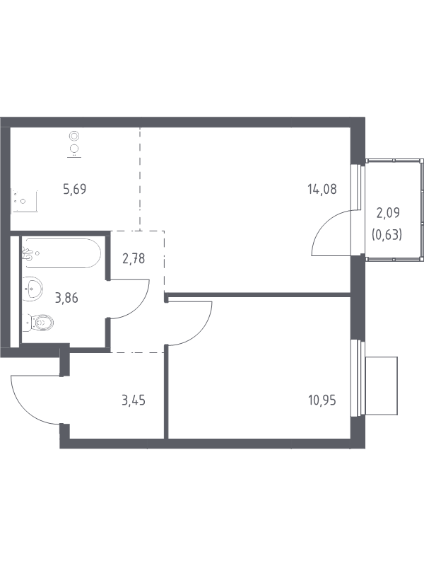 2 ккв (Евро) 41,4 м²