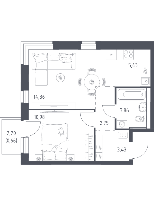 2 ккв (Евро) 41,5 м²