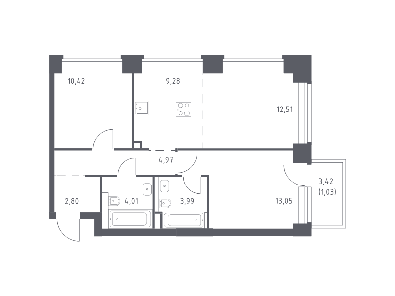 3 ккв (Евро) 62,1 м²