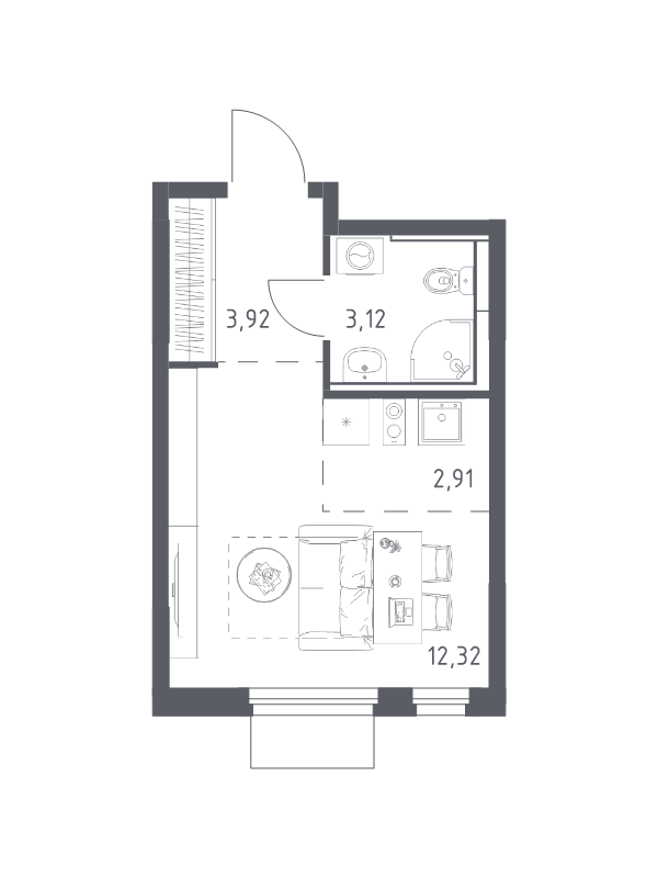 Студия 22,3 м²