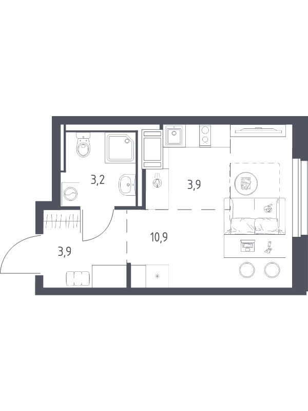 Студия 21,5 м²