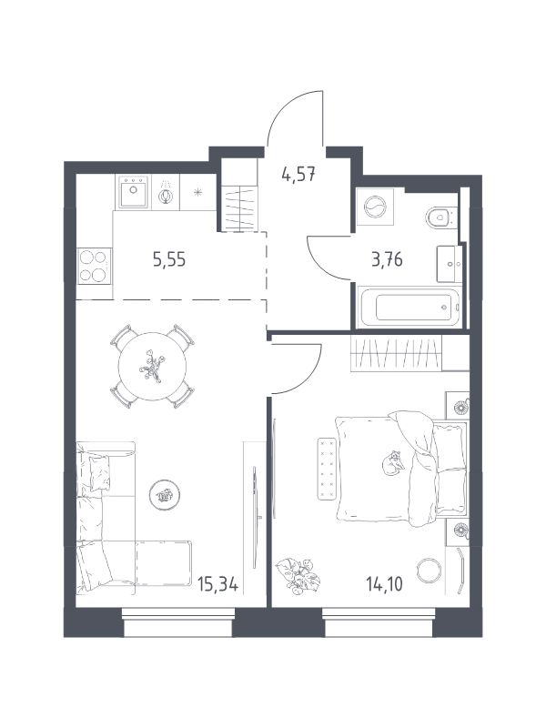 2 ккв (Евро) 43,3 м²
