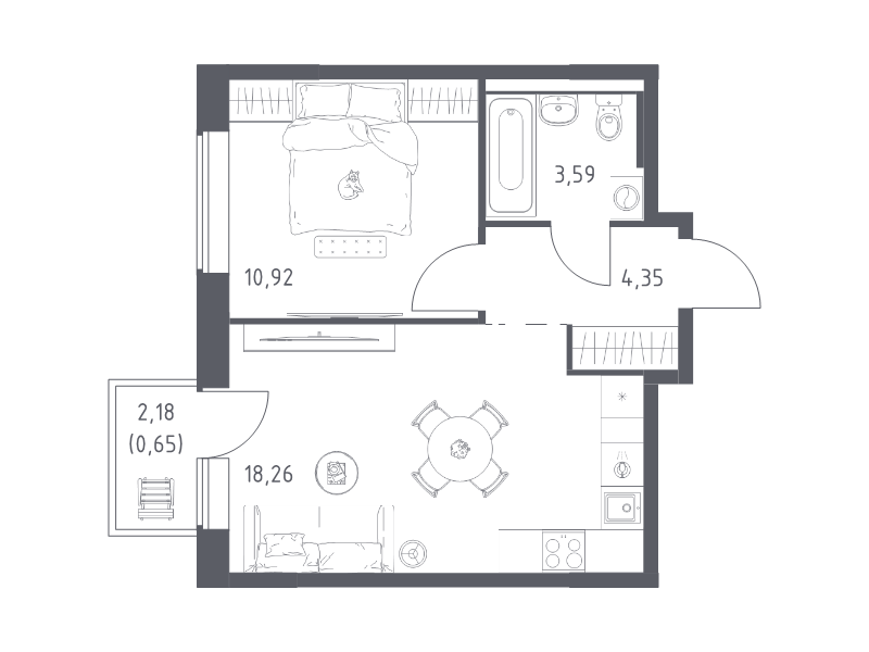2 ккв (Евро) 37,8 м²