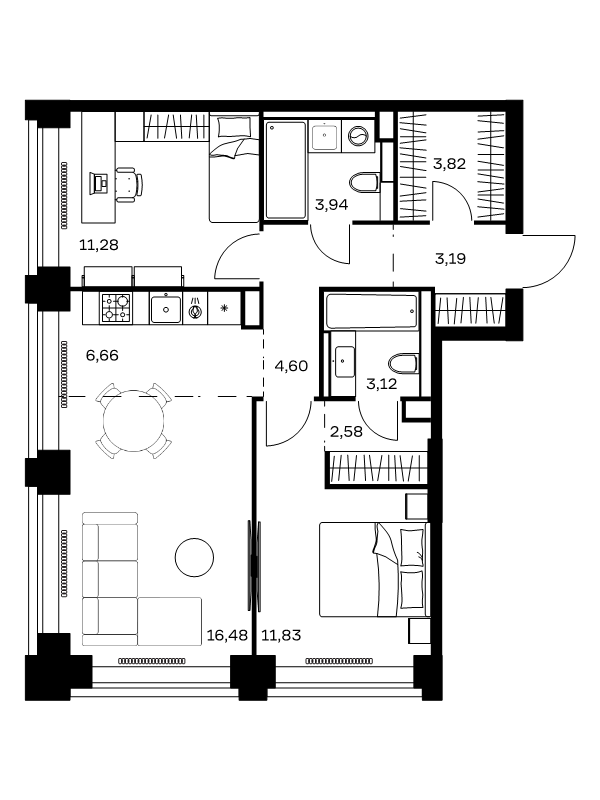 3 ккв (Евро) 67,5 м²