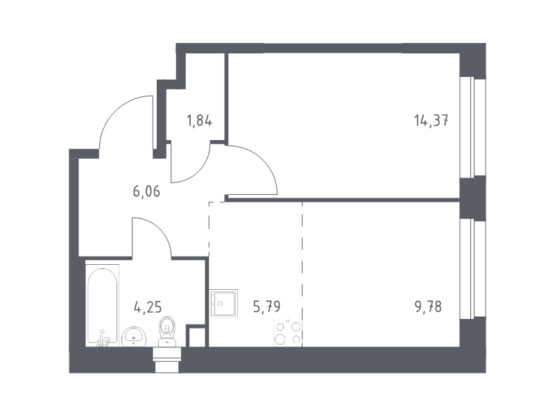 2 ккв (Евро) 42,1 м²