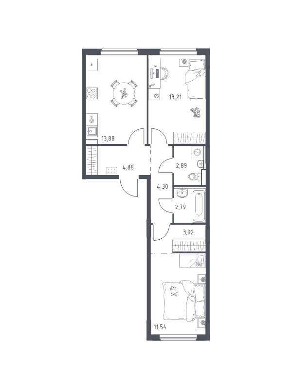 2 ккв 57,4 м²