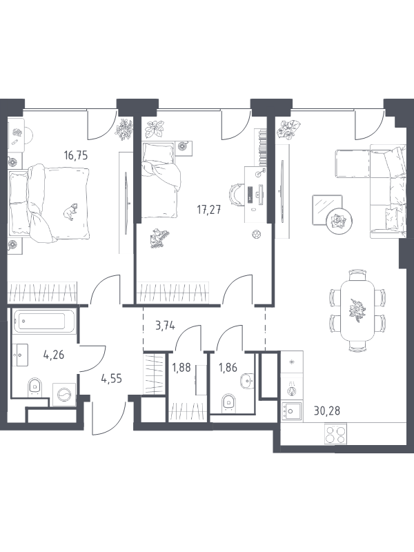 3 ккв (Евро) 80,6 м²