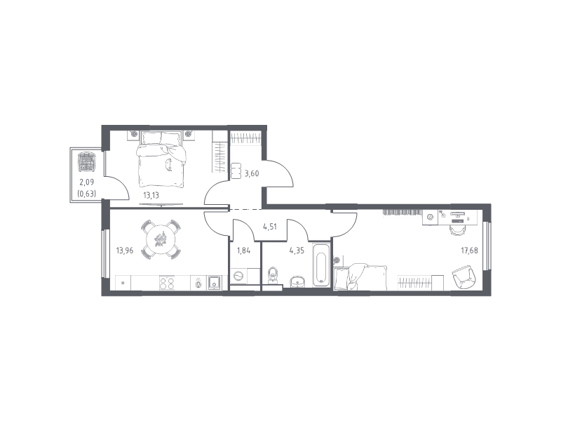 2 ккв 59,7 м²