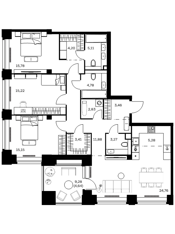 4 ккв (Евро) 119,8 м²