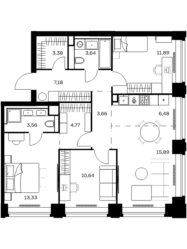 4 ккв (Евро) 84,4 м²