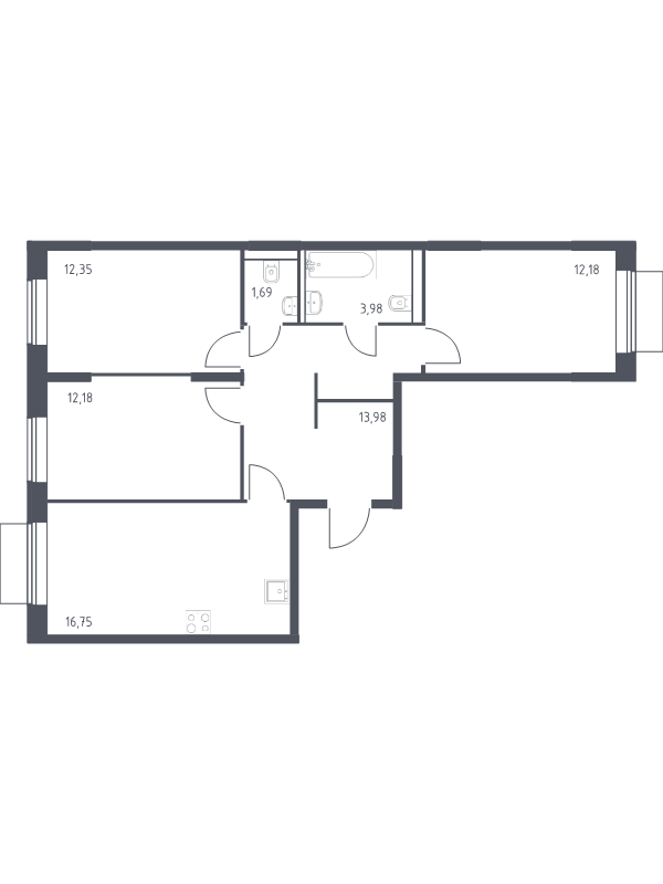 4 ккв (Евро) 73,1 м²