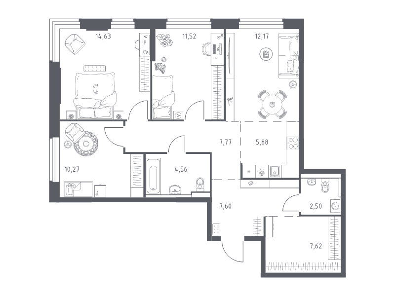 4 ккв (Евро) 84,5 м²