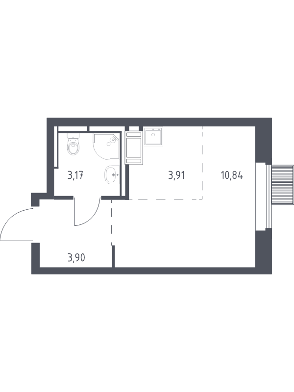 Студия 21,8 м²
