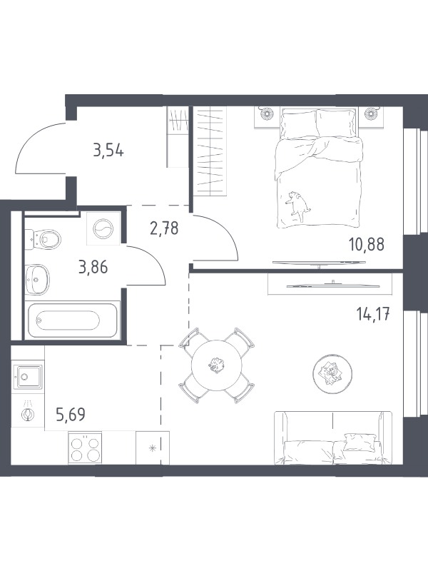 2 ккв (Евро) 40,9 м²