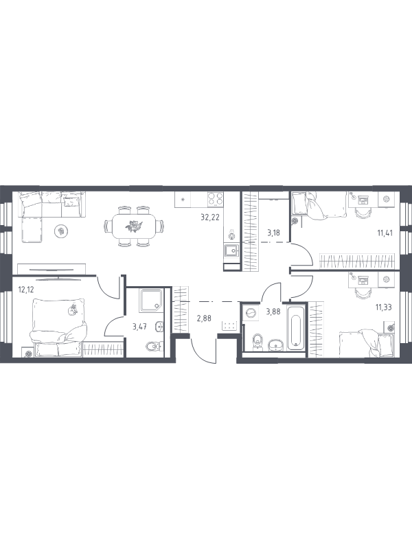4 ккв (Евро) 80,5 м²