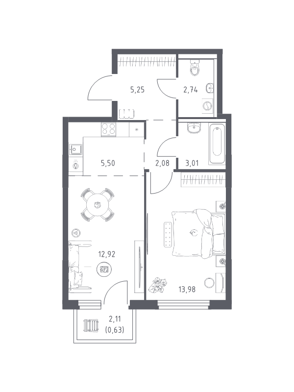 2 ккв (Евро) 46,1 м²