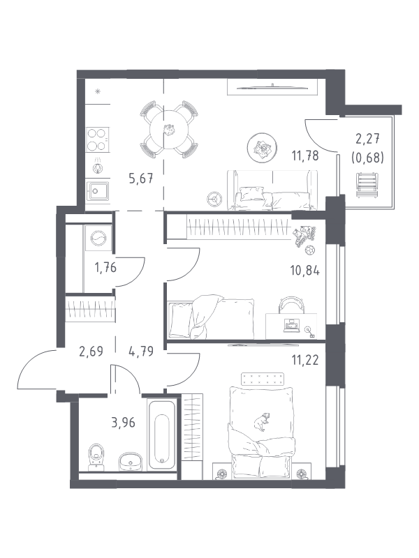 3 ккв (Евро) 53,2 м²