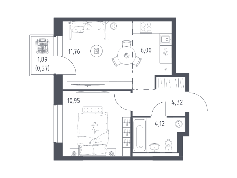 2 ккв (Евро) 37,7 м²