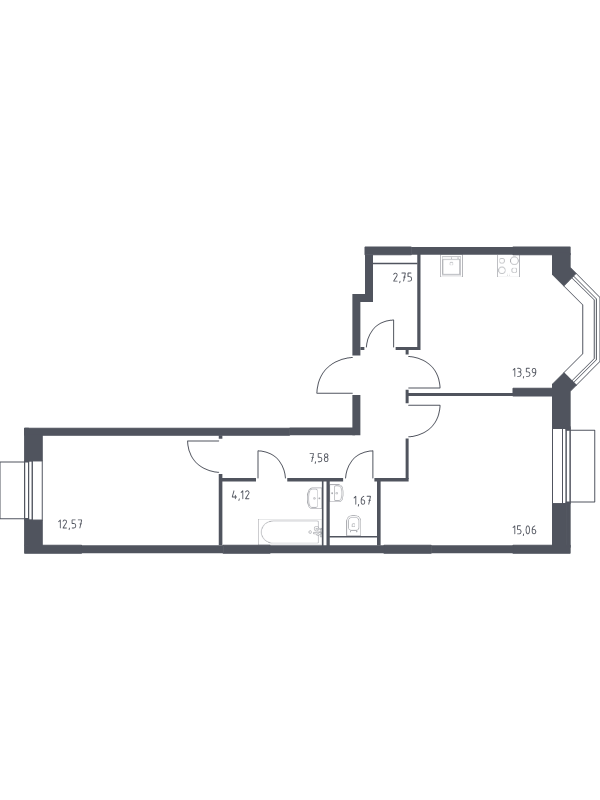 2 ккв 57,3 м²