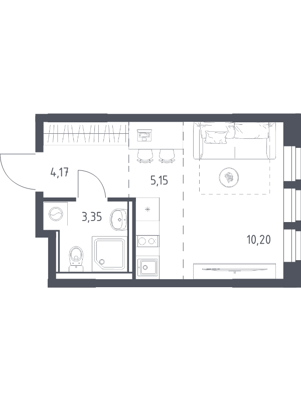 Студия 22,9 м²
