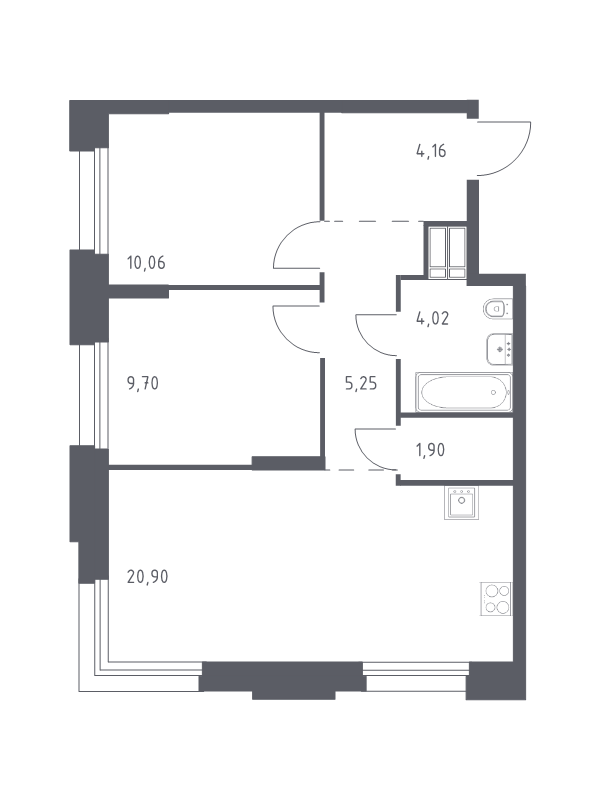 3 ккв (Евро) 56 м²