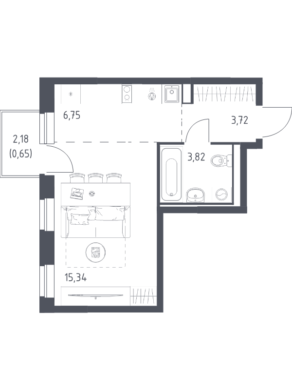 Студия 30,3 м²