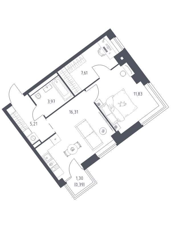 2 ккв (Евро) 45,3 м²