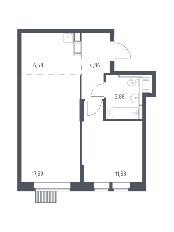 2 ккв (Евро) 44,4 м²
