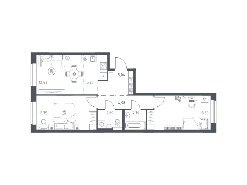 3 ккв (Евро) 61 м²